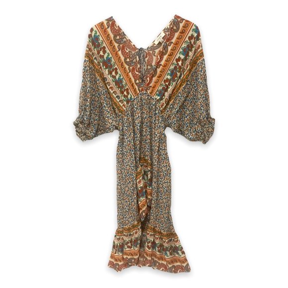 Umgee Dresses & Skirts - Umgee Plus Short Sleeve Dress V Neck Paisley Boho Striped High Low Women's XL